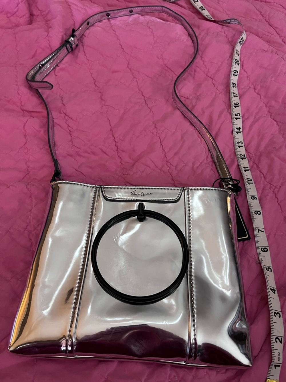 Foley + Corinna Metallic Silver Crossbody with Black Ring Accent